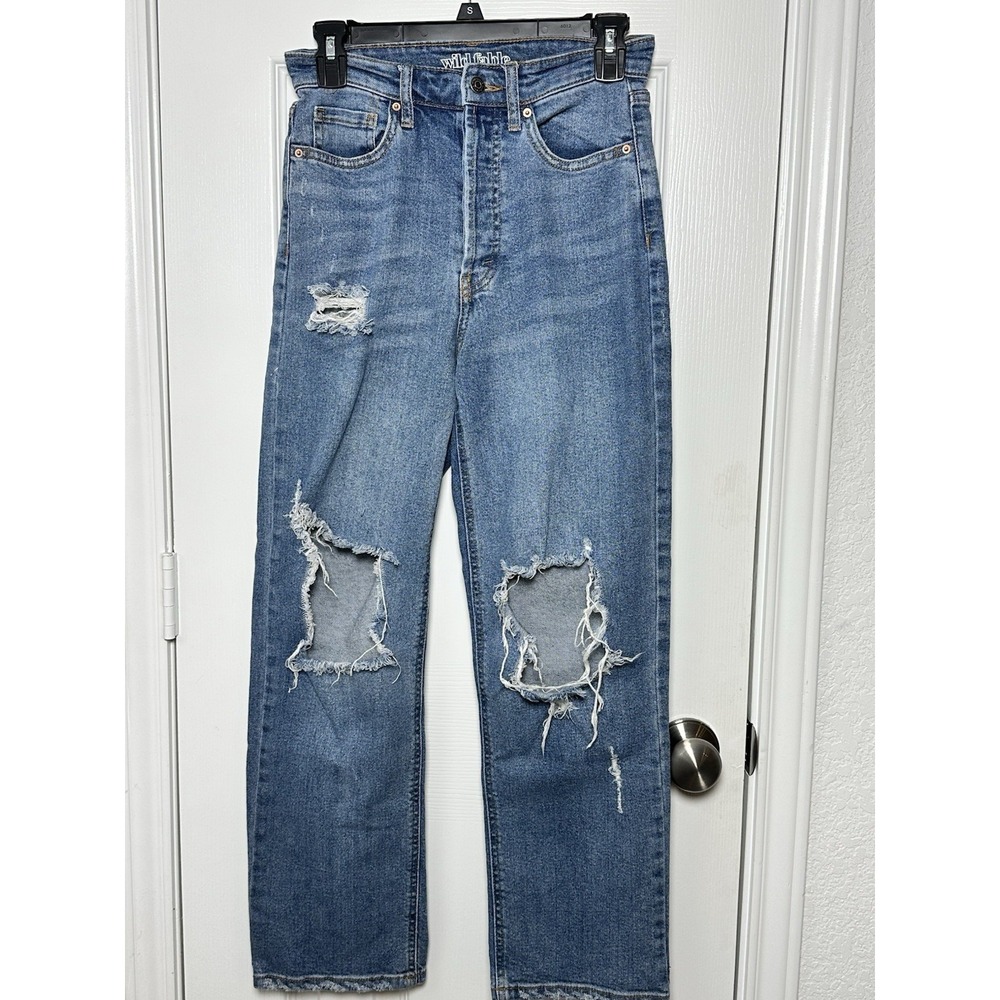 Wild Fable High Rise Straight Blue Denim Jeans Distressed Womens Sz 0